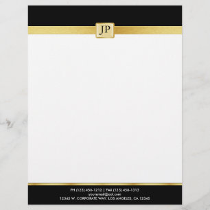 Elegant and Modern black and Gold with Initials Customized Letterhead