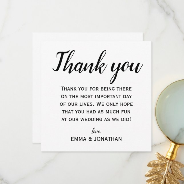 Elegant and Modern Black and White Wedding Party  Thank You Card (Front/Back In Situ)