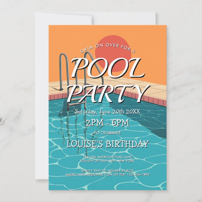 elegant and modern blue Pool Party Invitation (Front)