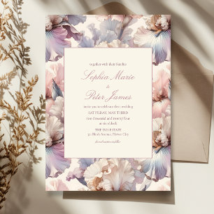 Elegant and Modern Blush and Mauve Flower Wedding Invitation