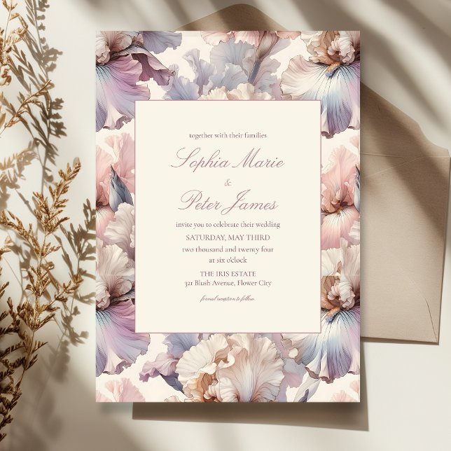 Elegant and Modern Blush and Mauve Flower Wedding  Invitation (Creator Uploaded)