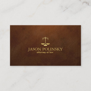 Elegant and Modern Brown Leather Attorney Business Card