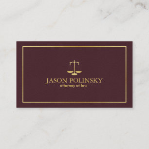 Elegant and Modern Burgundy Leather Attorney Business Card