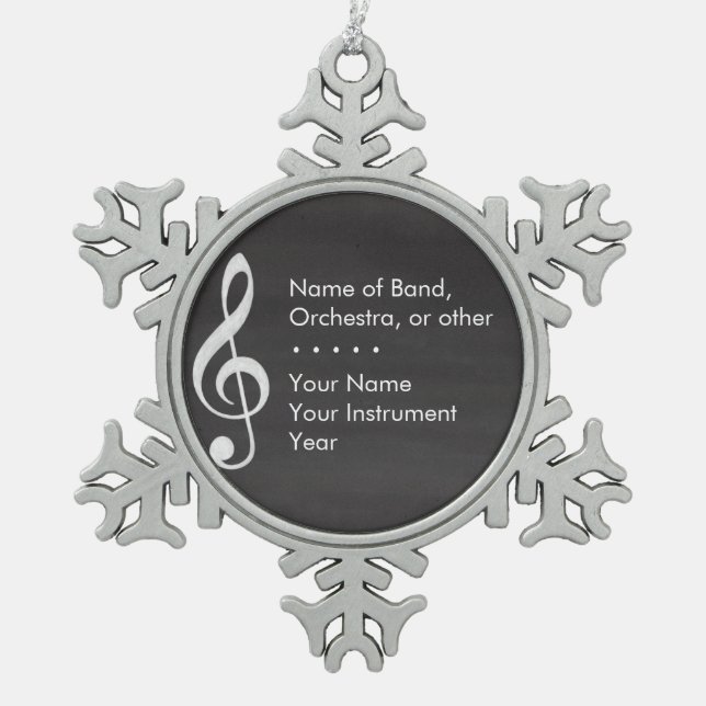 Elegant and Modern Chalkboard Musician Snowflake Pewter Christmas Ornament (Front)
