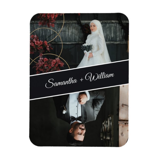 Elegant And Modern Custom 2 Photo Wedding Magnet (Vertical)