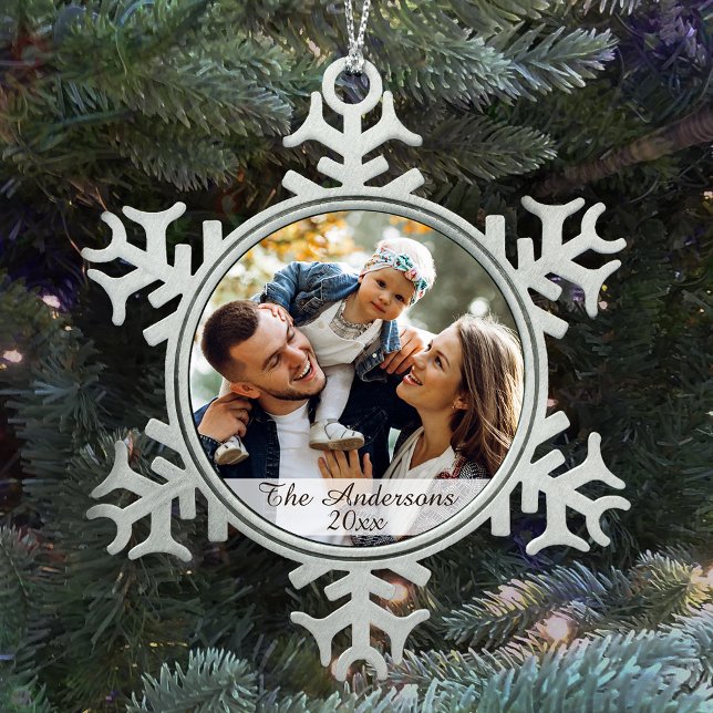 Elegant and Modern Custom Photo Snowflake Pewter Christmas Ornament (Creator Uploaded)