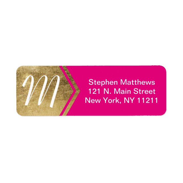 Elegant and Modern Faux Gold & Neon Pink Monogram (Front)