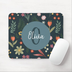 Elegant and Modern Floral Monogram Mouse Mat