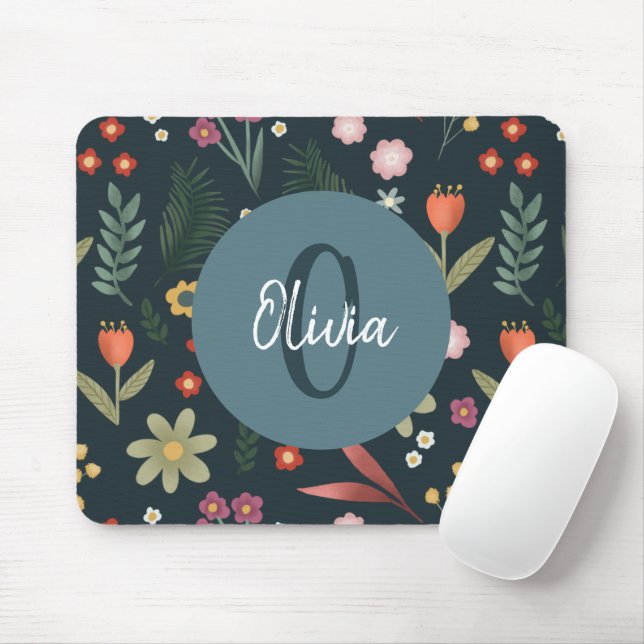 Elegant and Modern Floral Monogram Mouse Mat (With Mouse)
