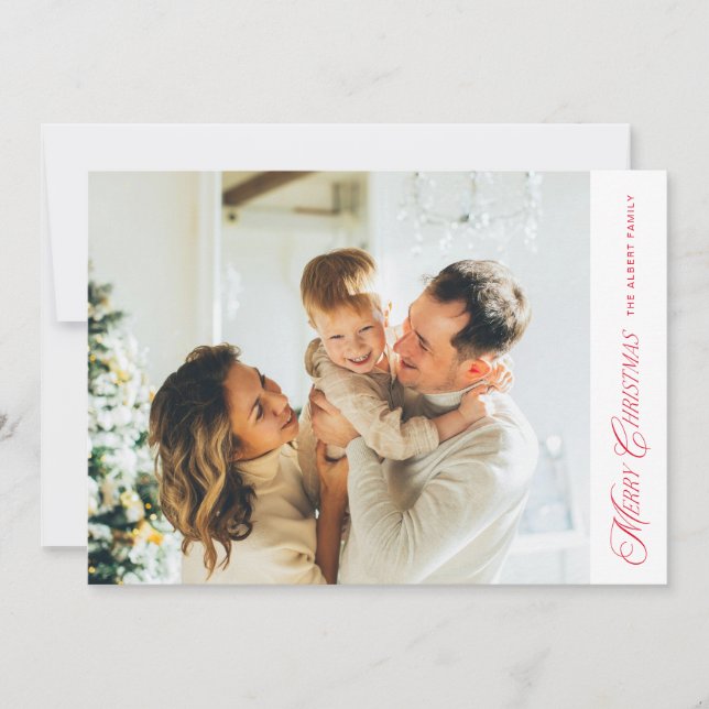 Elegant and Modern Four Photo Merry Christmas Holiday Card (Front)