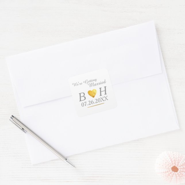 Elegant and modern "getting married" wedding  square sticker (Envelope)