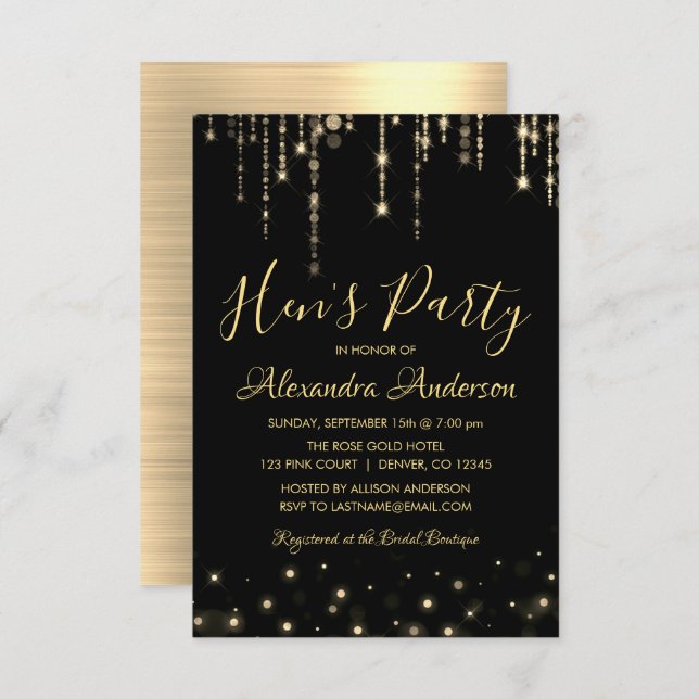 Elegant and Modern Gold Hen's Party Invitation (Front/Back)