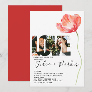 Elegant and Modern Poppy Red Wedding Love Invitation