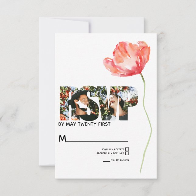 Elegant and Modern Poppy Red Wedding RSVP Card (Front)