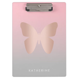 Elegant and modern rose gold butterfly design clipboard