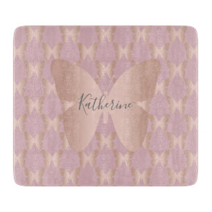Elegant and modern rose gold butterfly design cutting board