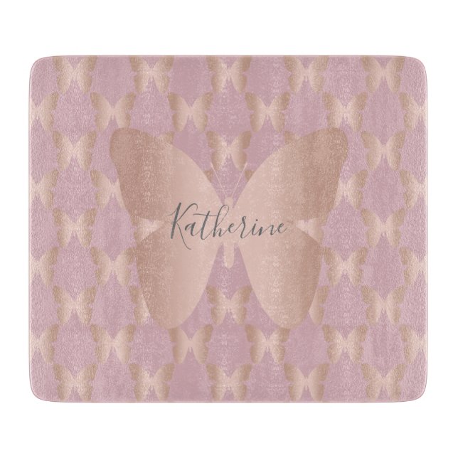 Elegant and modern rose gold butterfly design cutting board (Front)