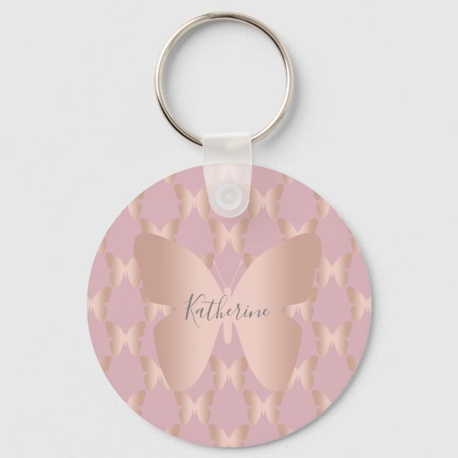 Elegant and modern rose gold butterfly design key ring (Front)