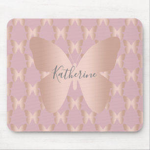Elegant and modern rose gold butterfly design mouse mat