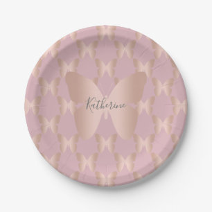 Elegant and modern rose gold butterfly design paper plate