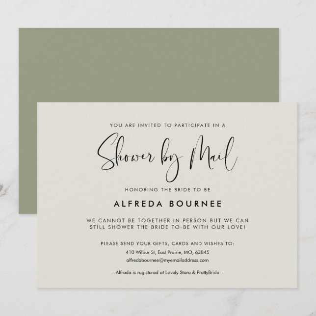 Elegant and modern Shower by mail Invitation (Front/Back)
