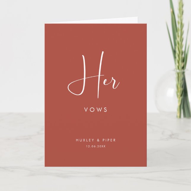 Elegant and modern Terracotta Her vows booklet Card (Front)