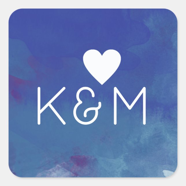 elegant and modern wedding blue  square sticker (Front)