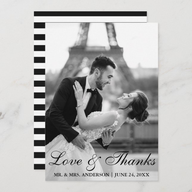 Elegant and Modern Wedding Photo Love and Thanks S Thank You Card (Front/Back)