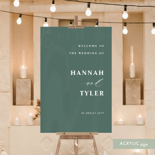 Elegant and Modern Wedding Welcome Deep Green Acrylic Sign