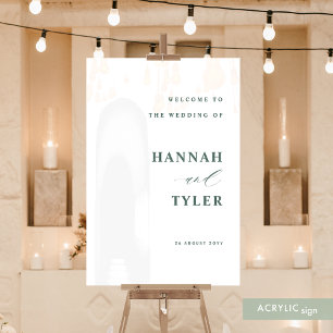 Elegant and Modern Wedding Welcome Green Text Acrylic Sign