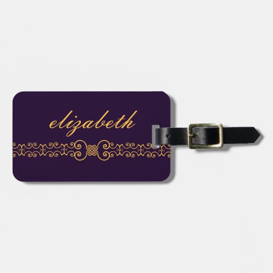 Elegant and Ornate Monogram Belt - Purple Gold 8 Luggage Tag