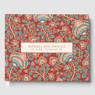 Elegant and Ornate Red Botanical Pattern Photo Guest Book