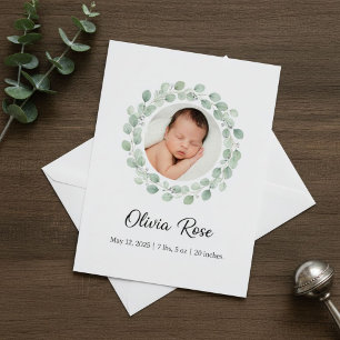 Elegant and Refined Photo Birth Announcement Card