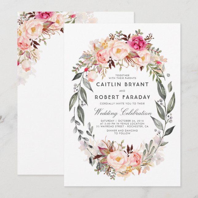 Elegant and Rustic Floral Wedding Invitation (Front/Back)