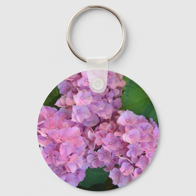 Elegant and Rustic Hortensia Hydrangea macrophylla Key Ring (Front)