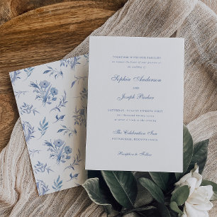 Elegant and Simple Blue Chinoiserie Wedding Invitation