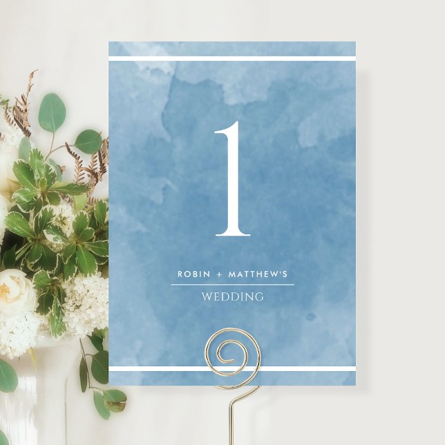 Elegant and Simple Blue Watercolor Table Number (Creator Uploaded)