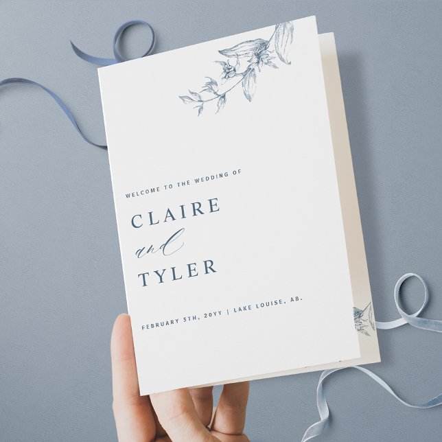 Elegant and Simple, Blue Wedding Program (Creator Uploaded)