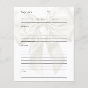 Elegant and Simple Bow Theme Bridal Recipe Card