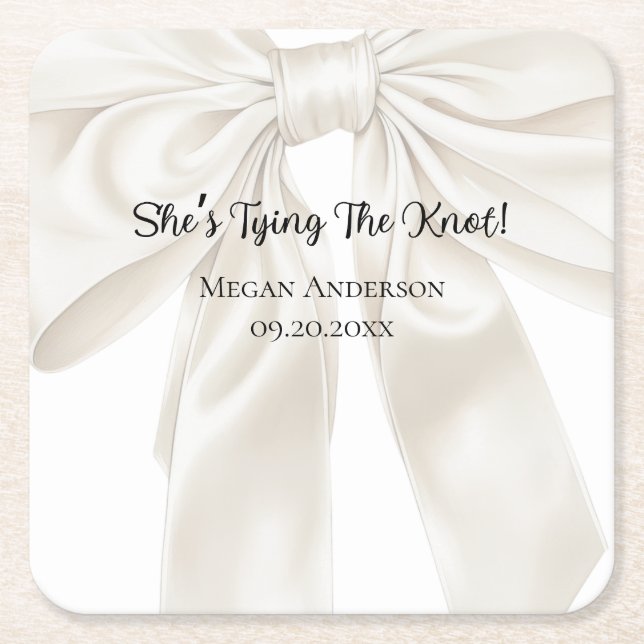 Elegant and Simple Bow Theme Square Paper Coaster (Front)