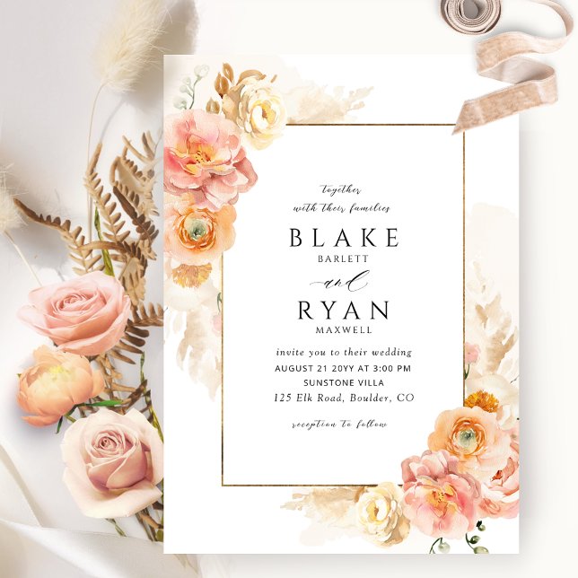 Elegant and Simple Champagne Peach Blush Wedding Invitation (Creator Uploaded)