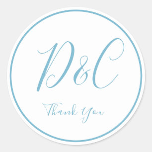 Elegant and Simple Dusty Blue Monogram Thank You C Classic Round Sticker
