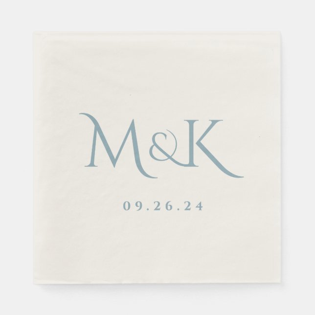 Elegant and Simple Dusty Blue Wedding Monogram Napkin (Front)