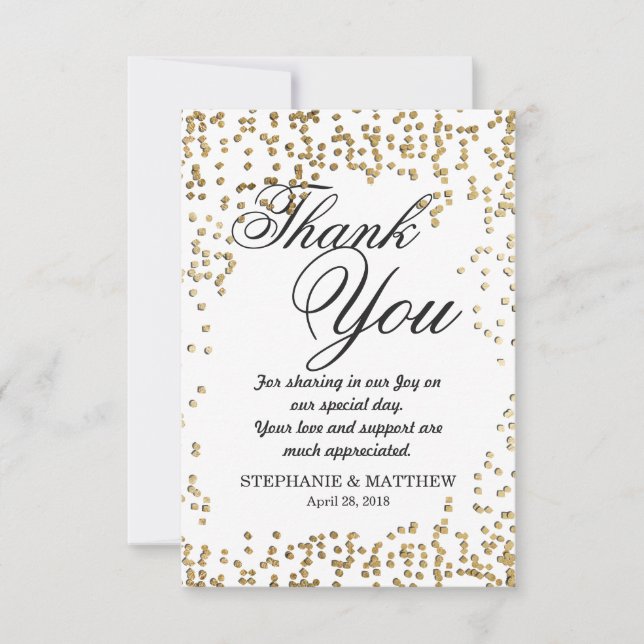 Elegant and Simple Faux Gold Confetti Thank You Card (Front)