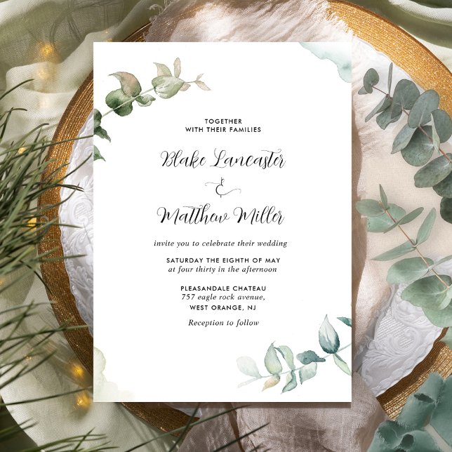 Elegant and Simple Greenery Watercolor Wedding Invitation (Creator Uploaded)