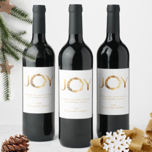 Elegant and Simple "JOY" Gold Foil Holiday  Wine Label
