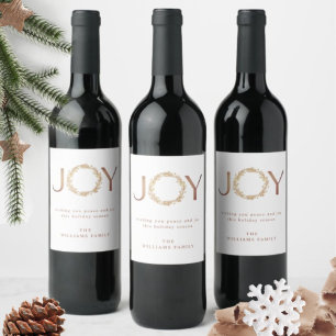 Elegant and Simple "JOY" Rose Gold Foil Holiday Wine Label