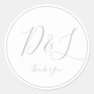 Elegant and Simple Light Grey Monogram Thank You Classic Round Sticker
