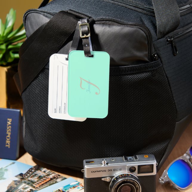Elegant and simple pastel monogram luggage tag (Front & Back)