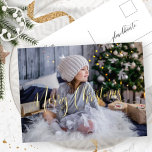 Elegant and Simple Real Foil Photo Merry Christmas Foil Holiday Postcard<br><div class="desc">Send an elegant custom photo Holiday postcard with "Merry Christmas" in beautiful modern calligraphy in real foil details! Ability to customise further this design, and move the foil "Merry Christmas" phrase to a different position to suit your photo best. Simply click on "Edit using design too" button located at the...</div>